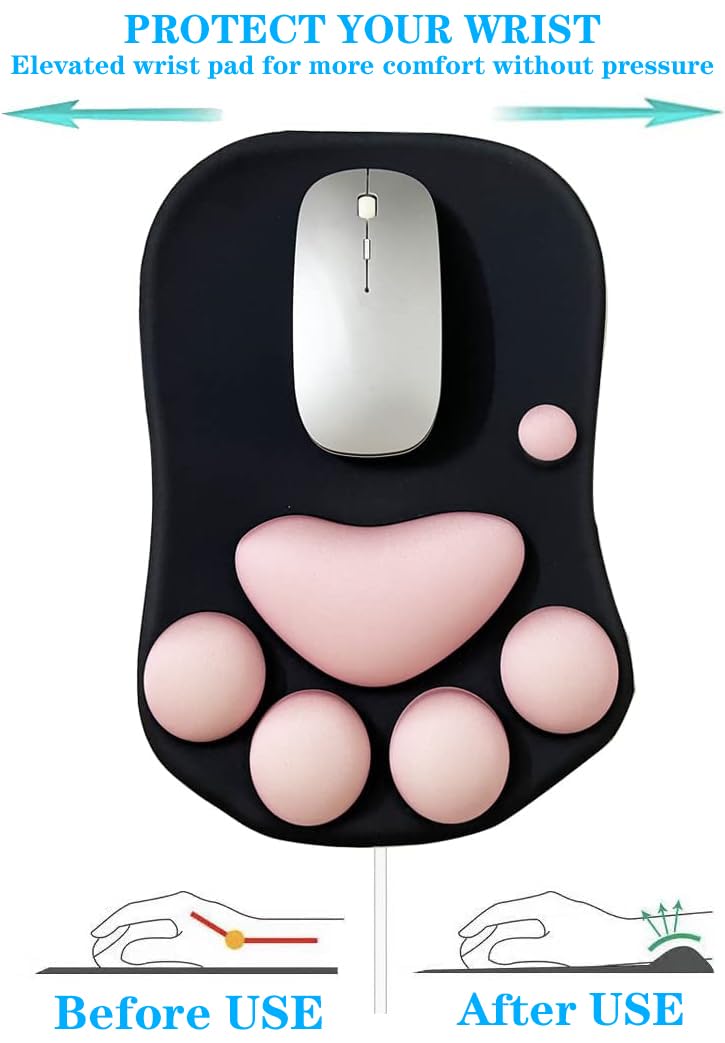WESAPPINC Cat Paw Mouse Pad with Wrist Support Soft Silicone Wrist Rests Non Slip Ergonomic