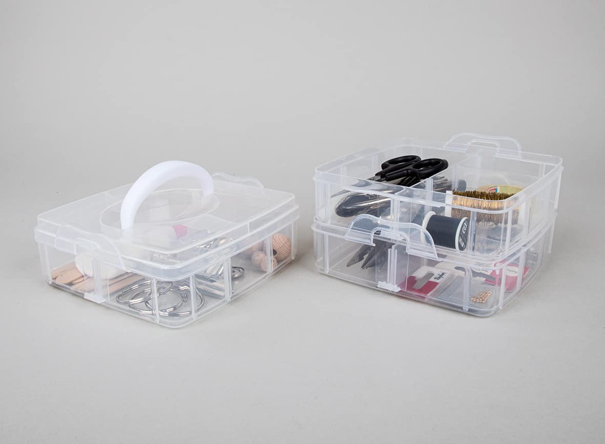 Rayher, 3-tier stackable Craft Storage with adjustable compartments, clear plastic Box Organiser