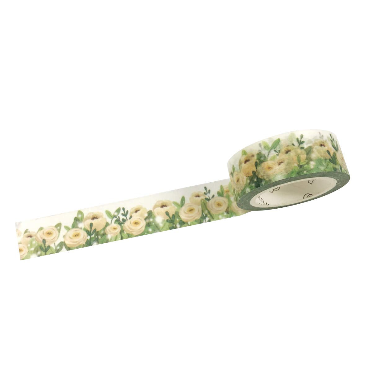 Wrapables Flowers and Greens Washi Masking Tape, 15mm x 7m Cream Roses