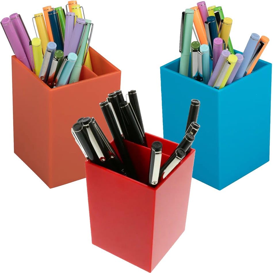JAM PAPER Plastic Pen Holders - Primary Assortment Desktop Pencil Cups - 3/Pack