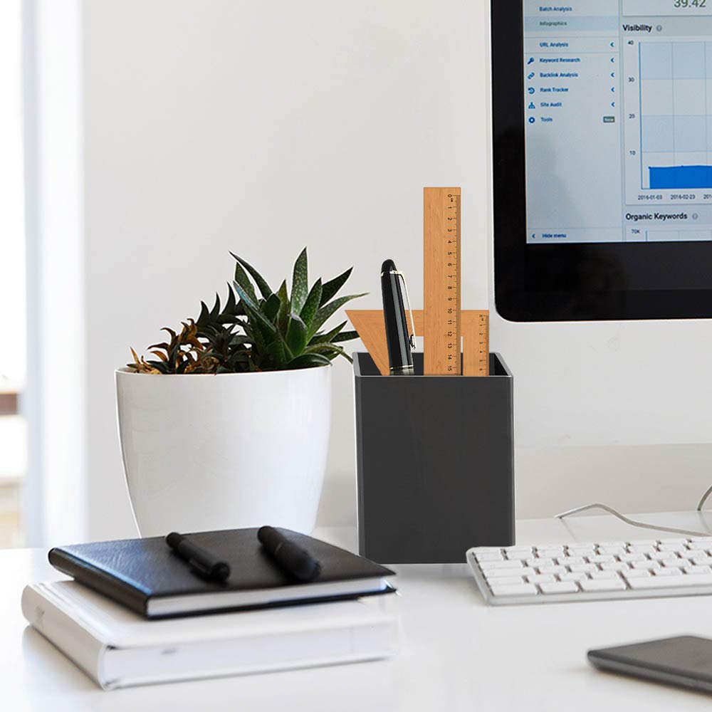 NIUBEE Black Acrylic Pen Holder 4 Pack, Desktop Pencil Cup Stationery Organizer for Office Desk