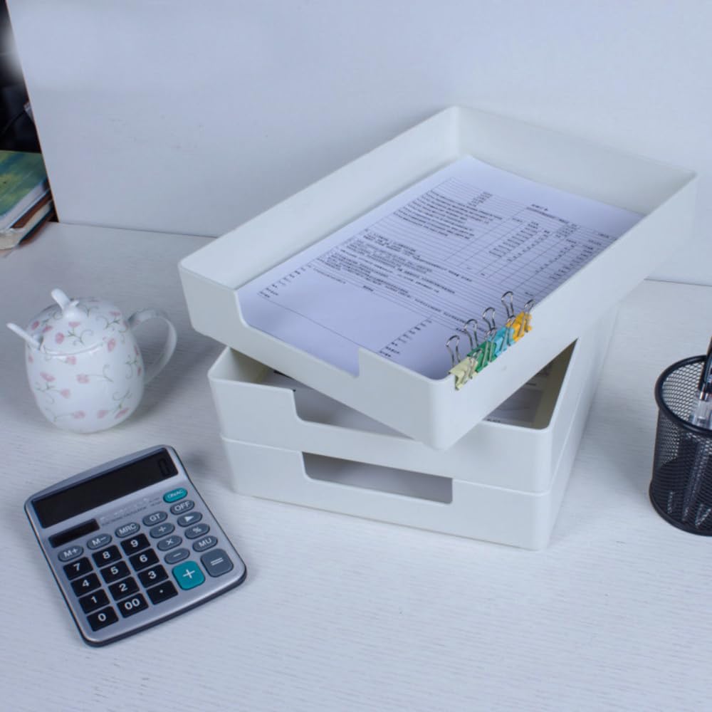 RHONZHAO Stackable Letter Tray, 2 Pack Off-White, Desk Organizer