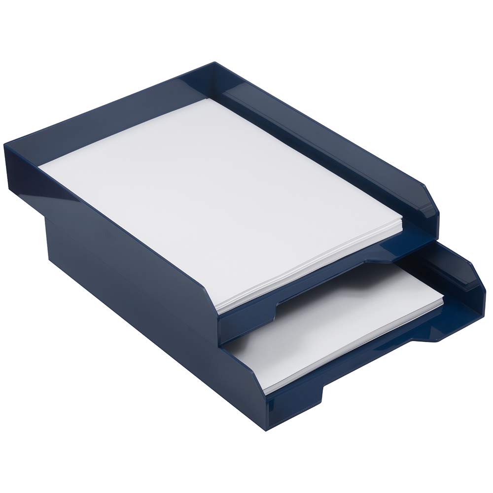 JAM PAPER Stackable Paper Trays - Navy Blue - Desktop Document, Letter, & File Organizer Tray