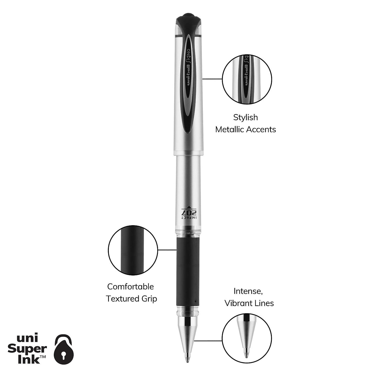 Sanford Brands Uni-Ball 207 Impact Gel Black Pen, (Pack of 12)