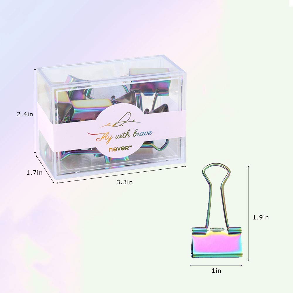 MultiBey Cute Rainbow Binder Clips, 10 Pack, 1 Inch Medium Paper Clamps
