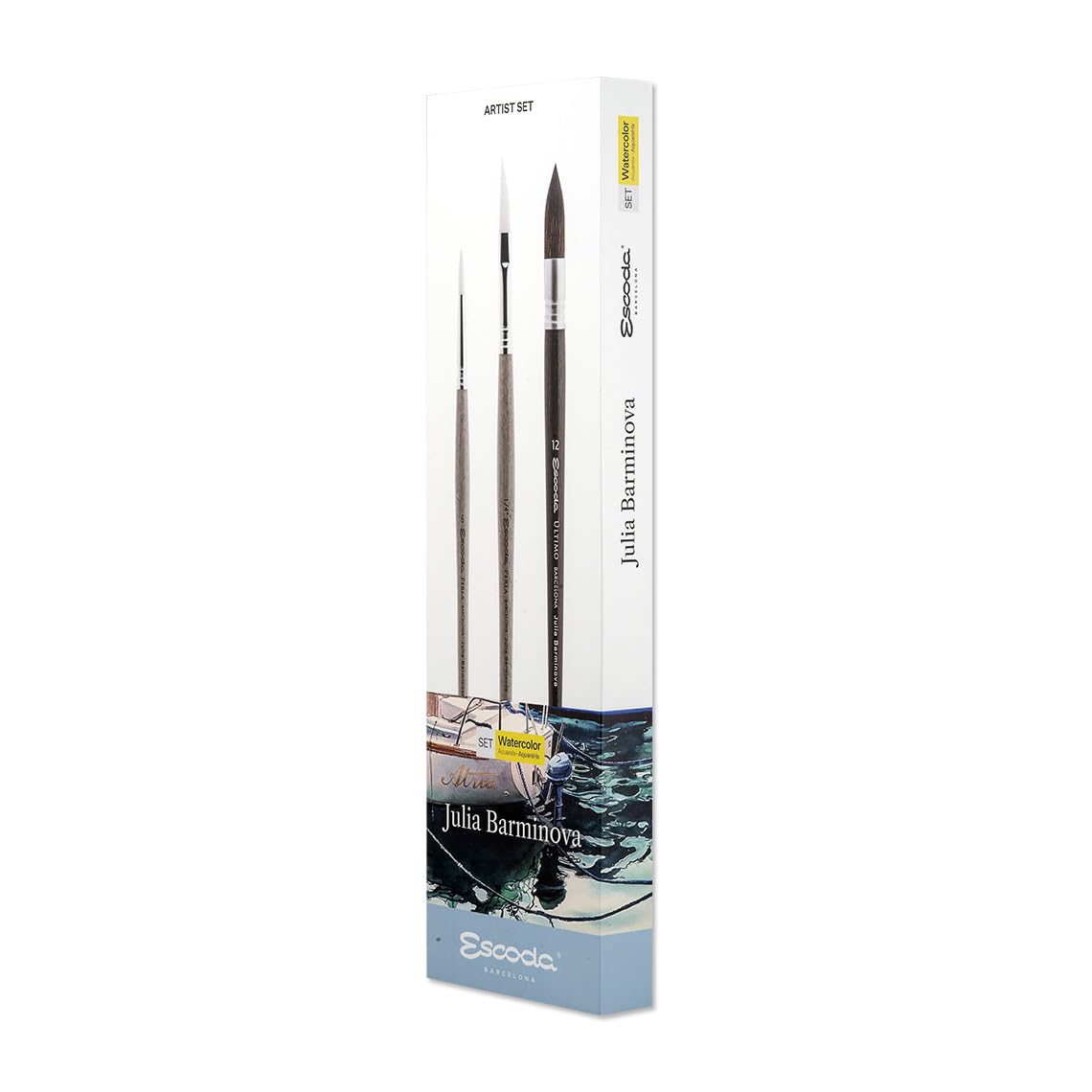 Escoda | Watercolour | Artist Set Julia Barminova | Size 6,1/4,12 | 3 Brushes | Synthetic White