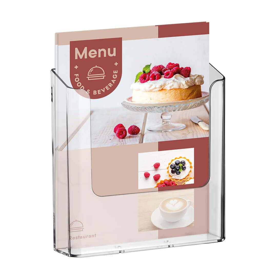 Europel A5 Brochure Holder, Clear Acrylic, Wall Mounted, Dispenser, Display, Leaflet, Menu