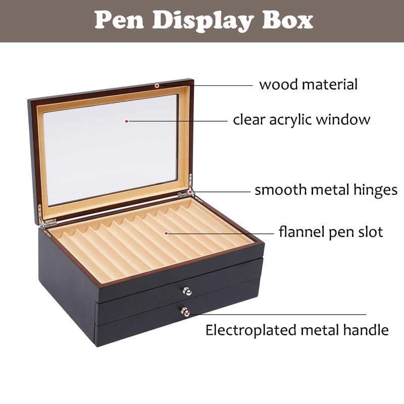 3 Layer Wood Pen Display Box 34 Pen Organizer Box,Pen Display Case Storage and Fountain Pen