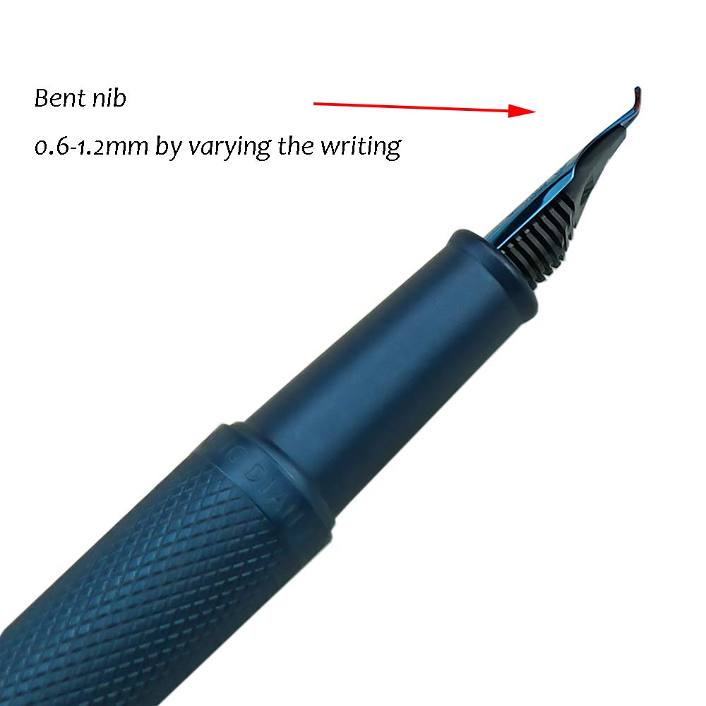 Hongdian Dark Blue Forest Fountain Pen Bent Nib Beautiful Tree Texture Excellent Metal Writing Pen