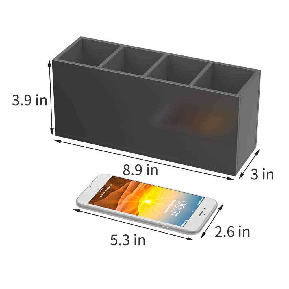 NIUBEE Acrylic Pen Holder 4 Compartments, Black Pencil Organizer Cup for Countertop Desk Accessory