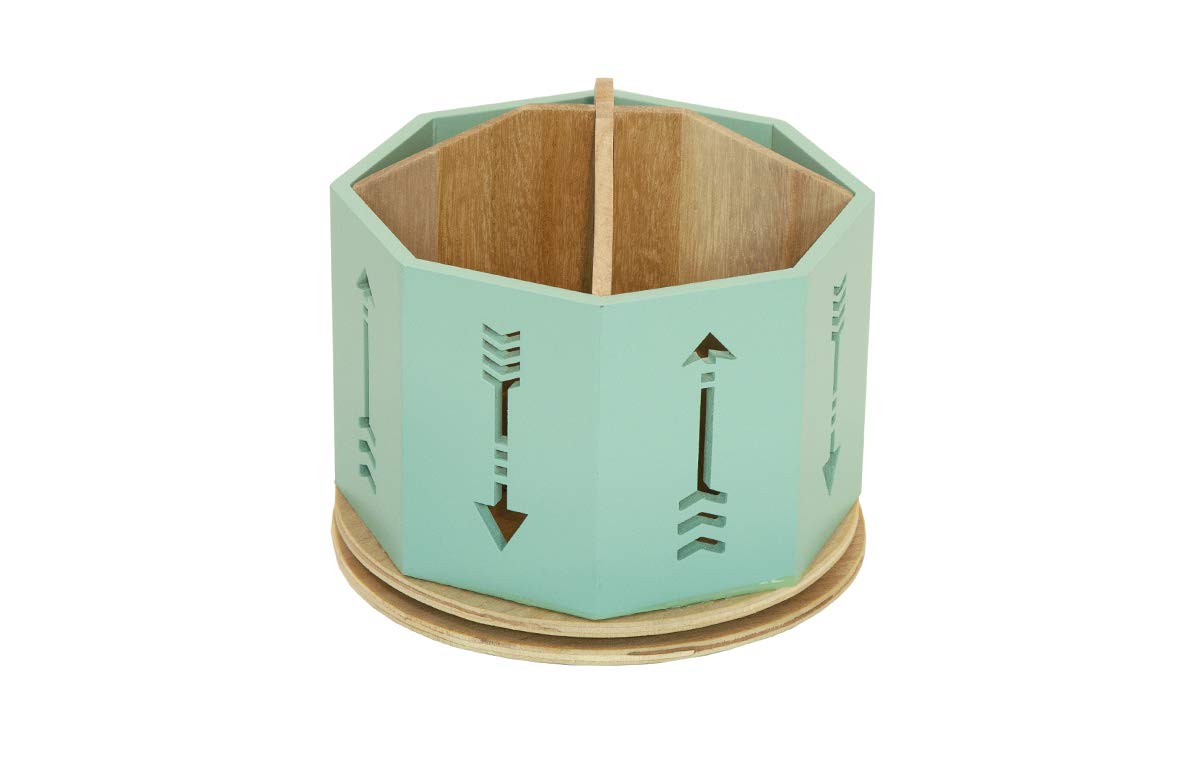 Spinning Desktop Stationary Organizer – Decorative Wooden Rotating Pen and Pencil Cup – 4