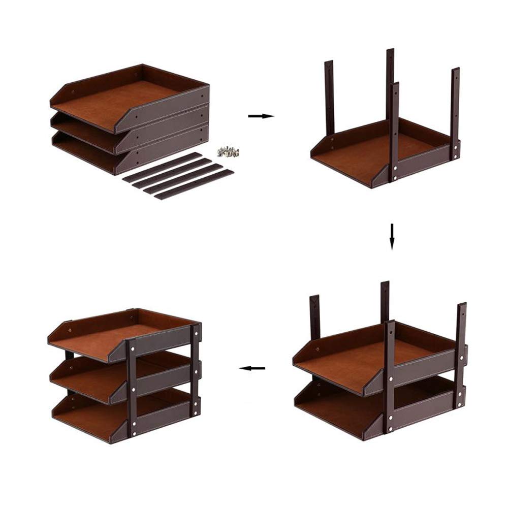 Leather Desk Organizer, NIFIVE 3-Tier Stackable Document Tray, Perfect Desktop Organization Holder