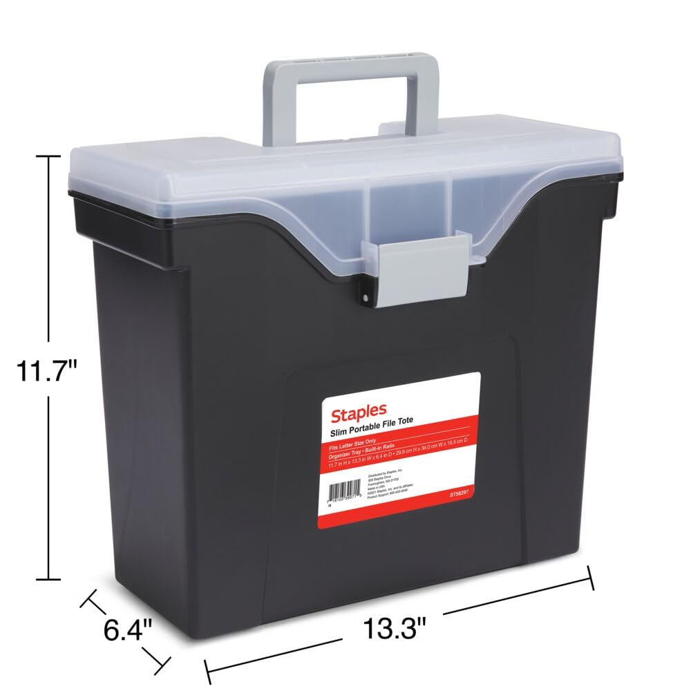 Staples Slim Portable File Tote, Letter Size, Black, 5/Carton