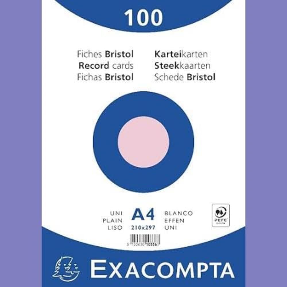 Exacompta - Ref 10336E - Bristol Plain Record Cards (Pack of 100) - A4 in Size, 205gsm Card
