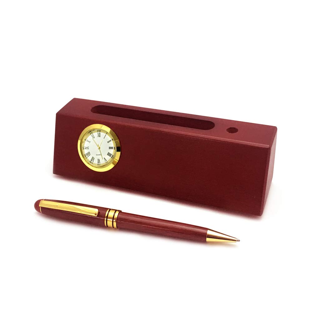 Personalized Solid Rosewood Business Card Holder with Clock and Pen for Musican