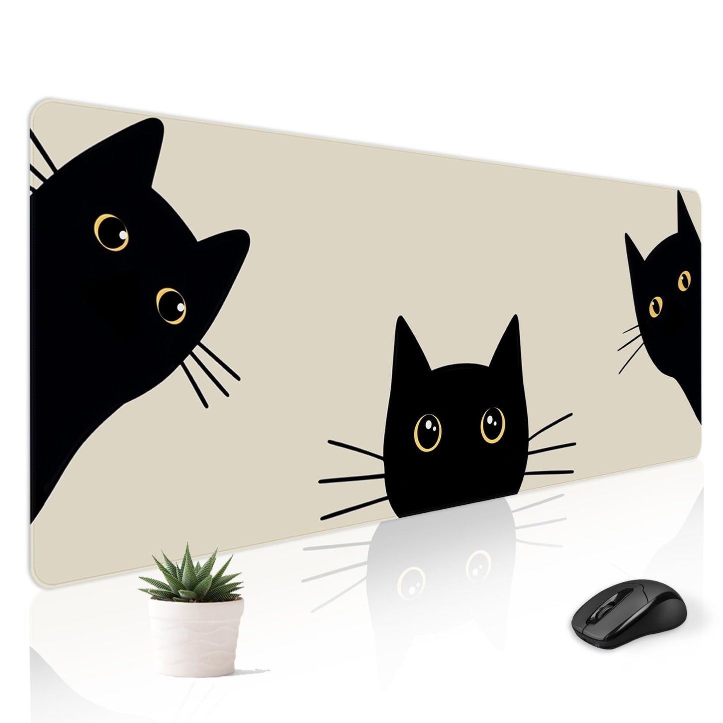 Stanoha Cute Desk Mat for Keyboard Desktop Extra Large Mouse Pad, Three Cat