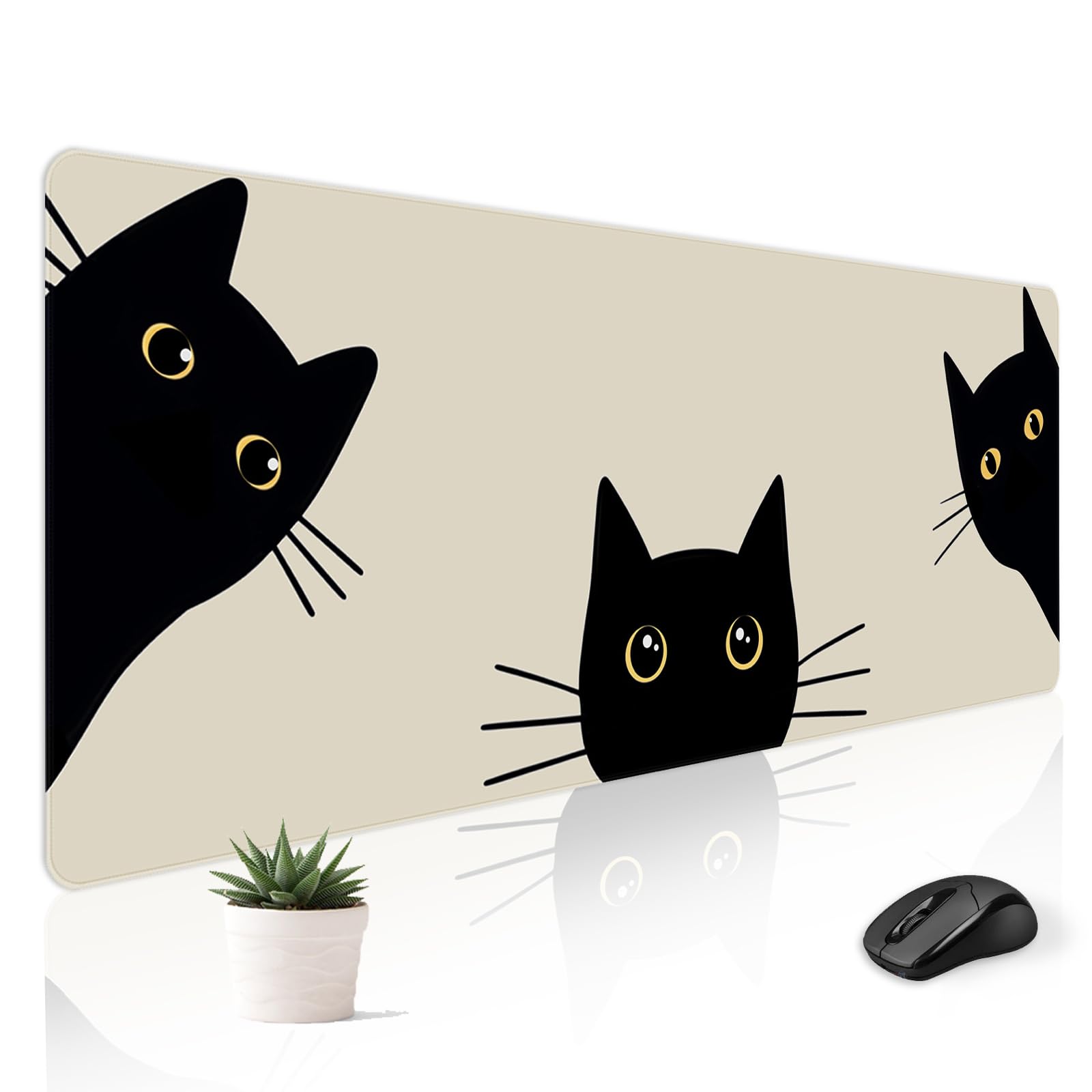Stanoha Cute Desk Mat for Keyboard Desktop Extra Large Mouse Pad, Three Cat