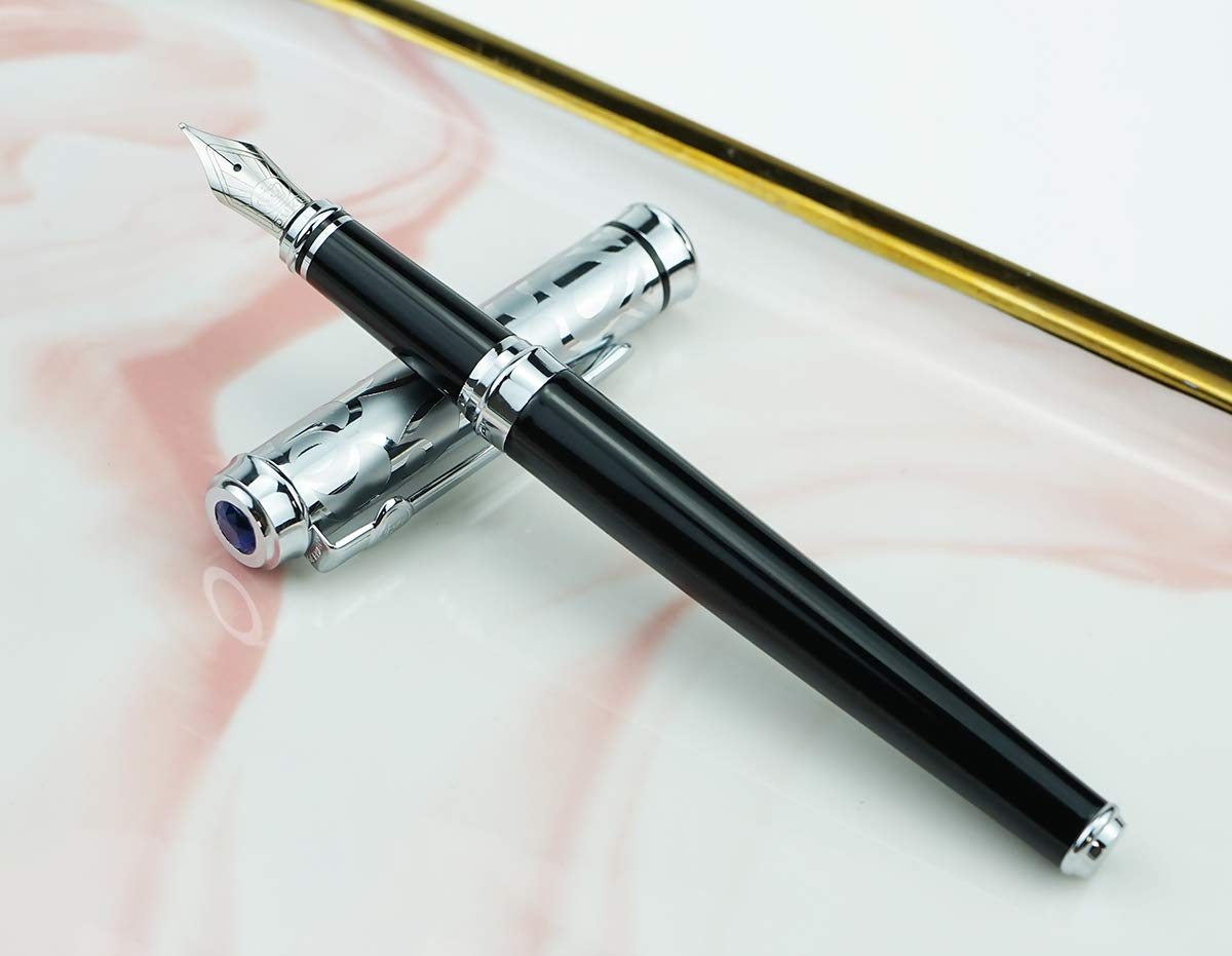 erofa Duke Sapphire Fountain Pen Iridium Medium Nib with Original Gift Box - Electroplated