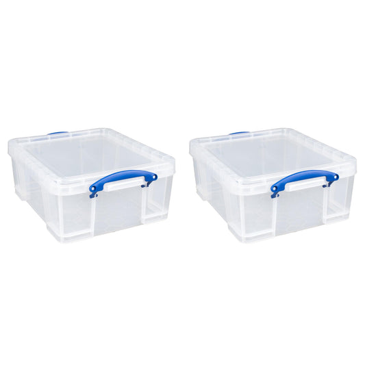 Really Useful Box 2 Pack 17L Plastic Storage Bins with Snap Lids and Clip Lock, Clear