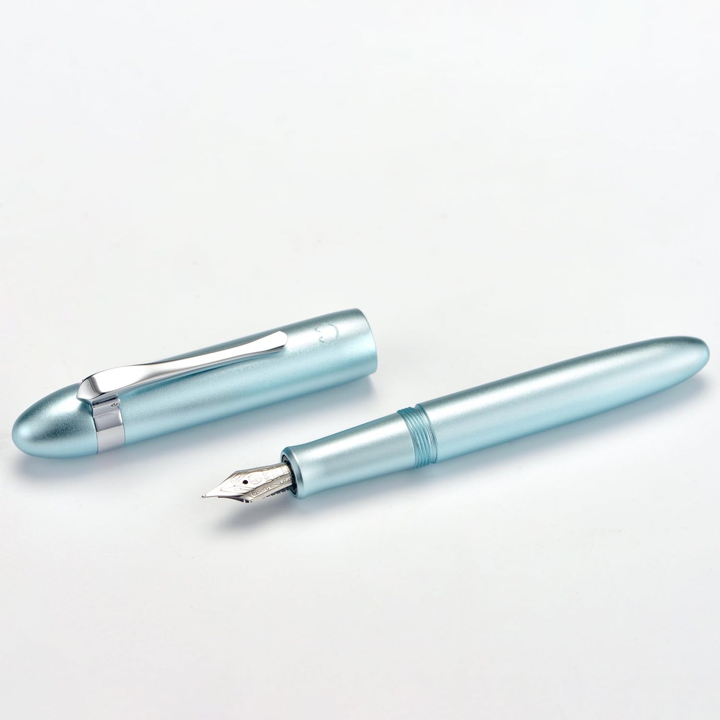 HONG DIAN M1 Fountain Pen Fine Nib, Ice Blue & Submarine Shape Aluminium Short Mini Pocket Travel