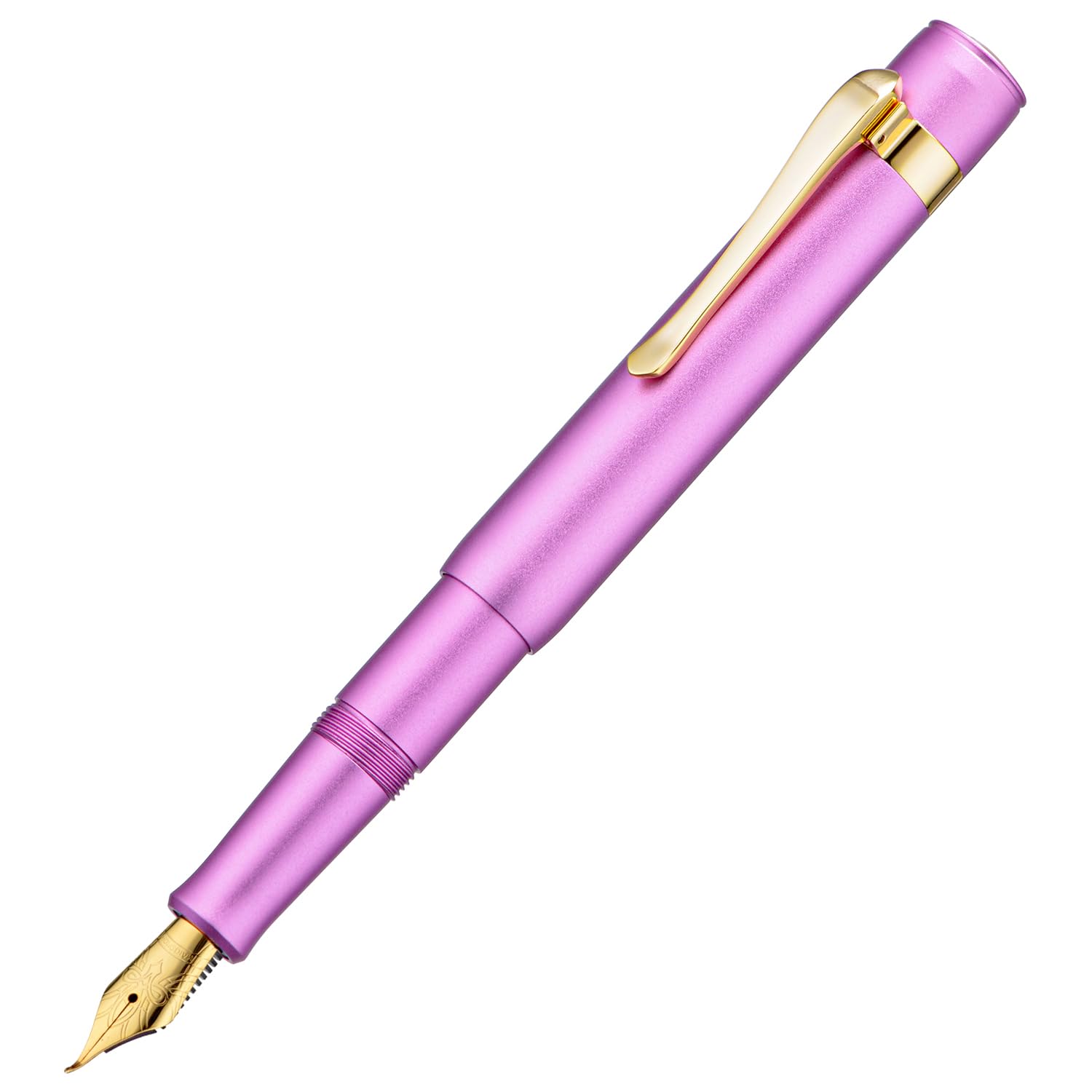 HONG DIAN M2 Mini Fountain Pen with Bent Nib, Sleek Shape Aluminium Short Pocket Travel Pen (Lilac