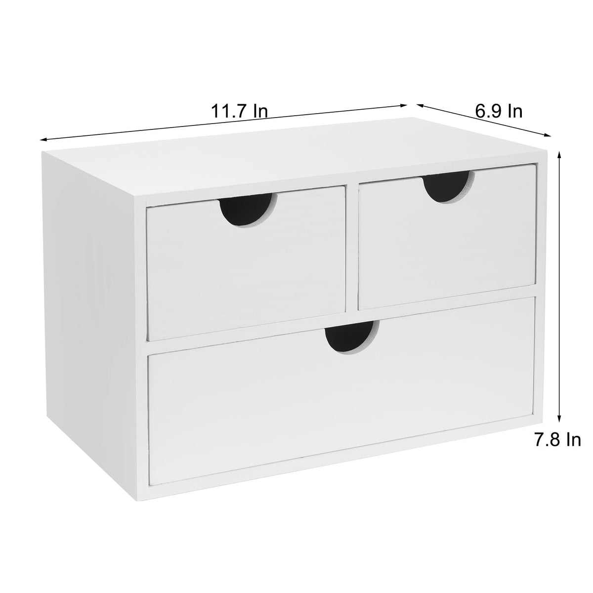 Rustic Distressed white 3-Tier Wood Desk Organizer with 3 Drawers Mini Storage Shelf For Desk