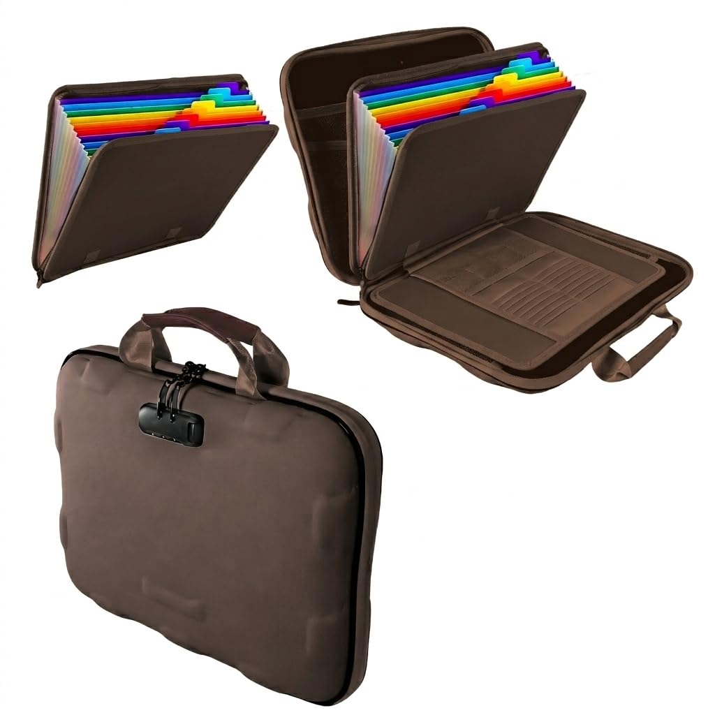 Fireproof Document Box, Hard Case Fireproof File Organizer Box with Lock and 13 Pocket Accordion