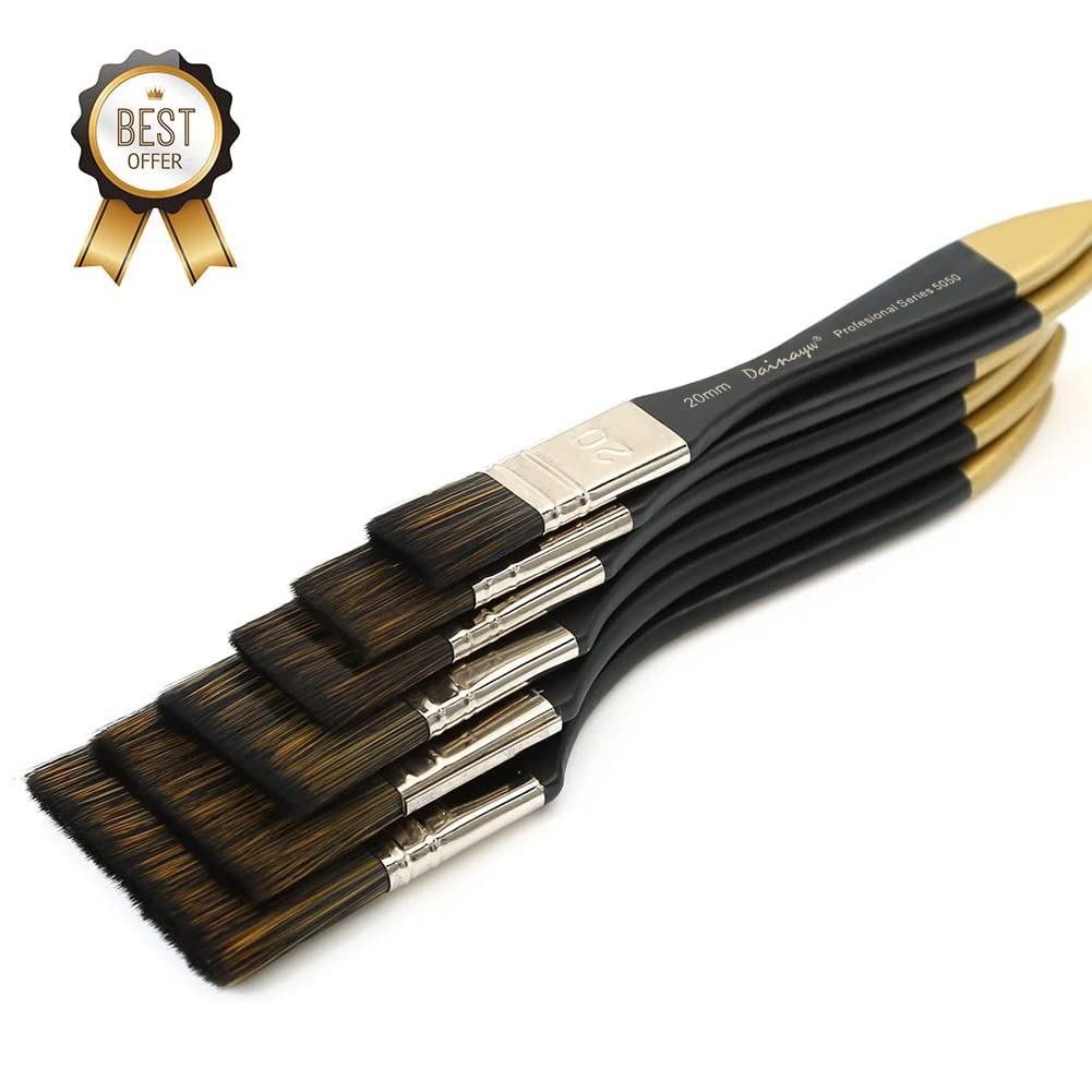 Dainayw Artist Flat Paint Brush-Large Wash Brushes Set for Gesso, Varnishes, Acrylic Painting