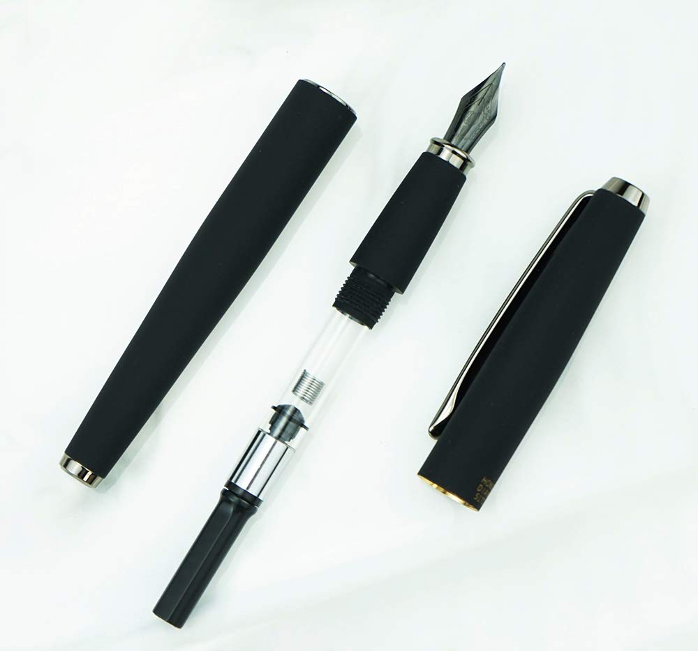 Hongdian 517D Matte Black Fountain Pen Medium Nib, Warrior Series Classic Design with Converter and