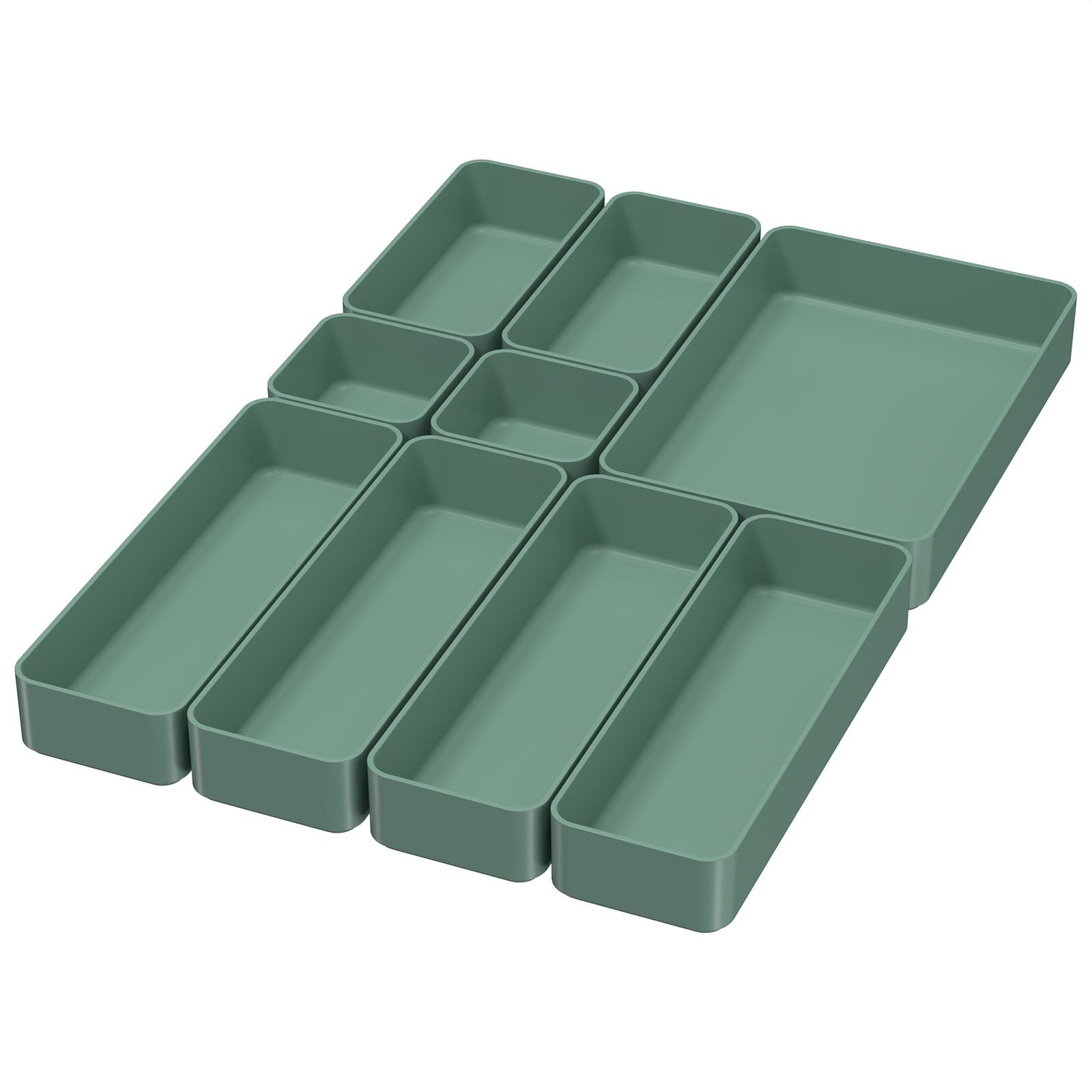 CHANCETSUI 9 Pcs Stackable Drawer Organizer Trays Set, Green, Multifunctional Storage for Vanity