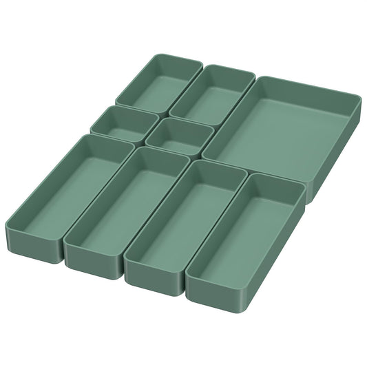 CHANCETSUI 9 Pcs Stackable Drawer Organizer Trays Set, Green, Multifunctional Storage for Vanity