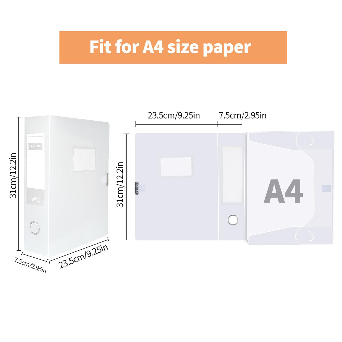 HUA JIE 6 Pack A4 Storage File Boxes Plastic Archives Cases,Transparent