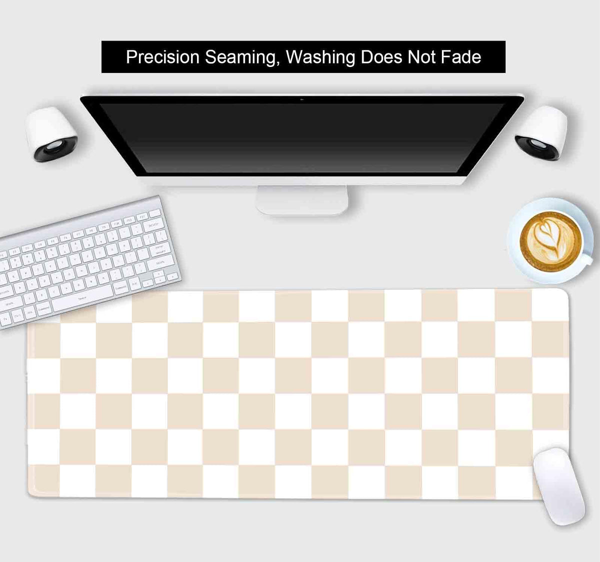 SXCKANG Beige Sand Checkered Desk Pad, Cute Aesthetic Retro Extra Large Mouse Pad for Kids Girls
