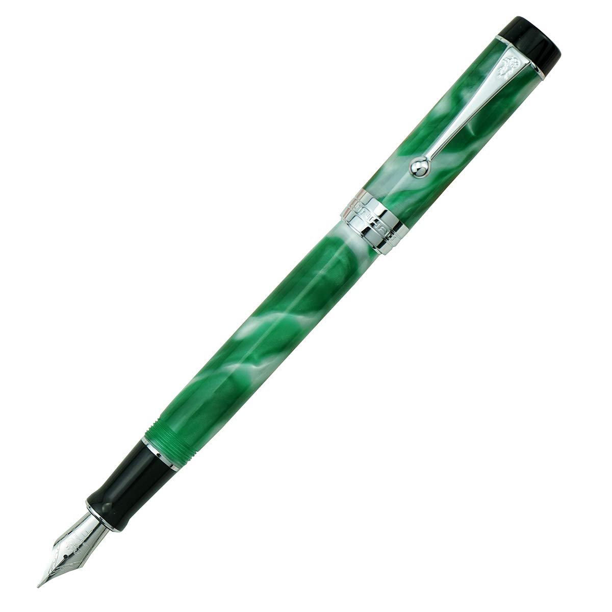 Jinhao 100 Classic Fountain Pen Green White Marble Celluloid, Extra Fine Nib with Converter and Pen