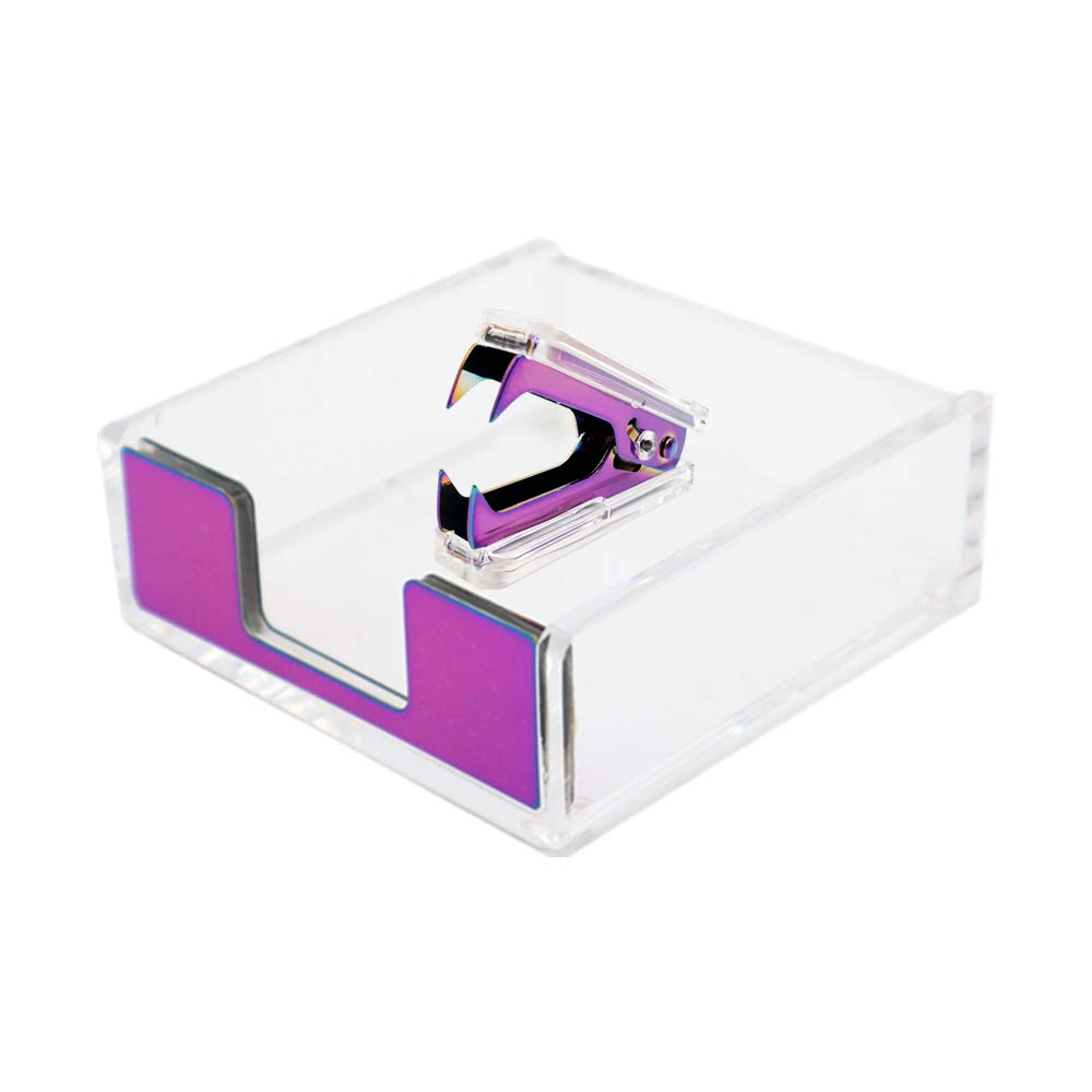 Clear Acrylic Body Colorful Metallic Tone Memo Holder and Staples Remover Set Self-Stick Note Cube