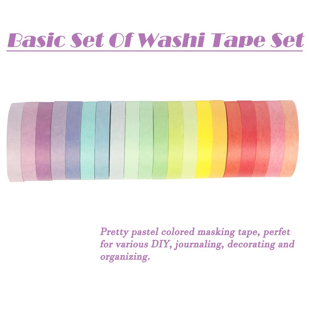 Maartla 20 Rolls Washi Tape Set, Rainbow Washi Tape Colorful Masking Tape 7.5mm Wide, Thin
