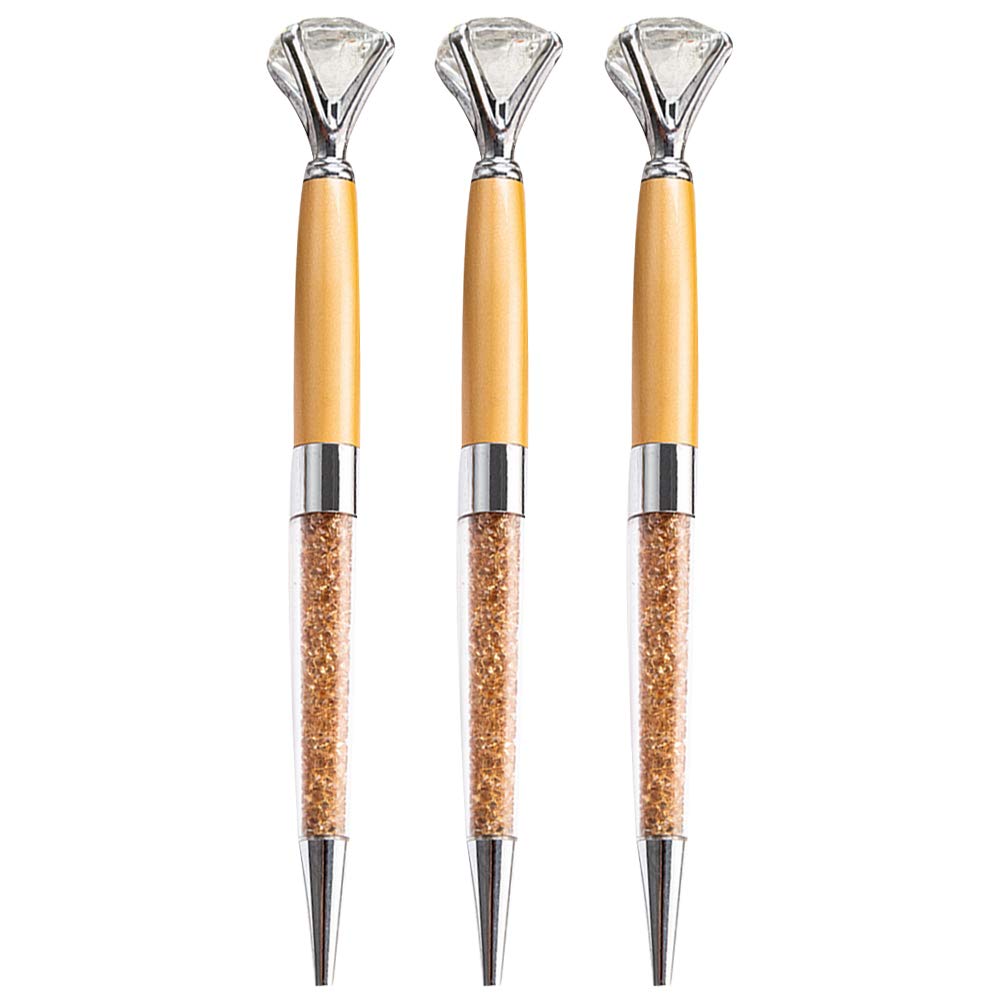 U Scinan 3Pcs Big Diamond Pen Crystal Metal Ballpoint Pens 0.5mm Black Ink Advertising Gif Pen