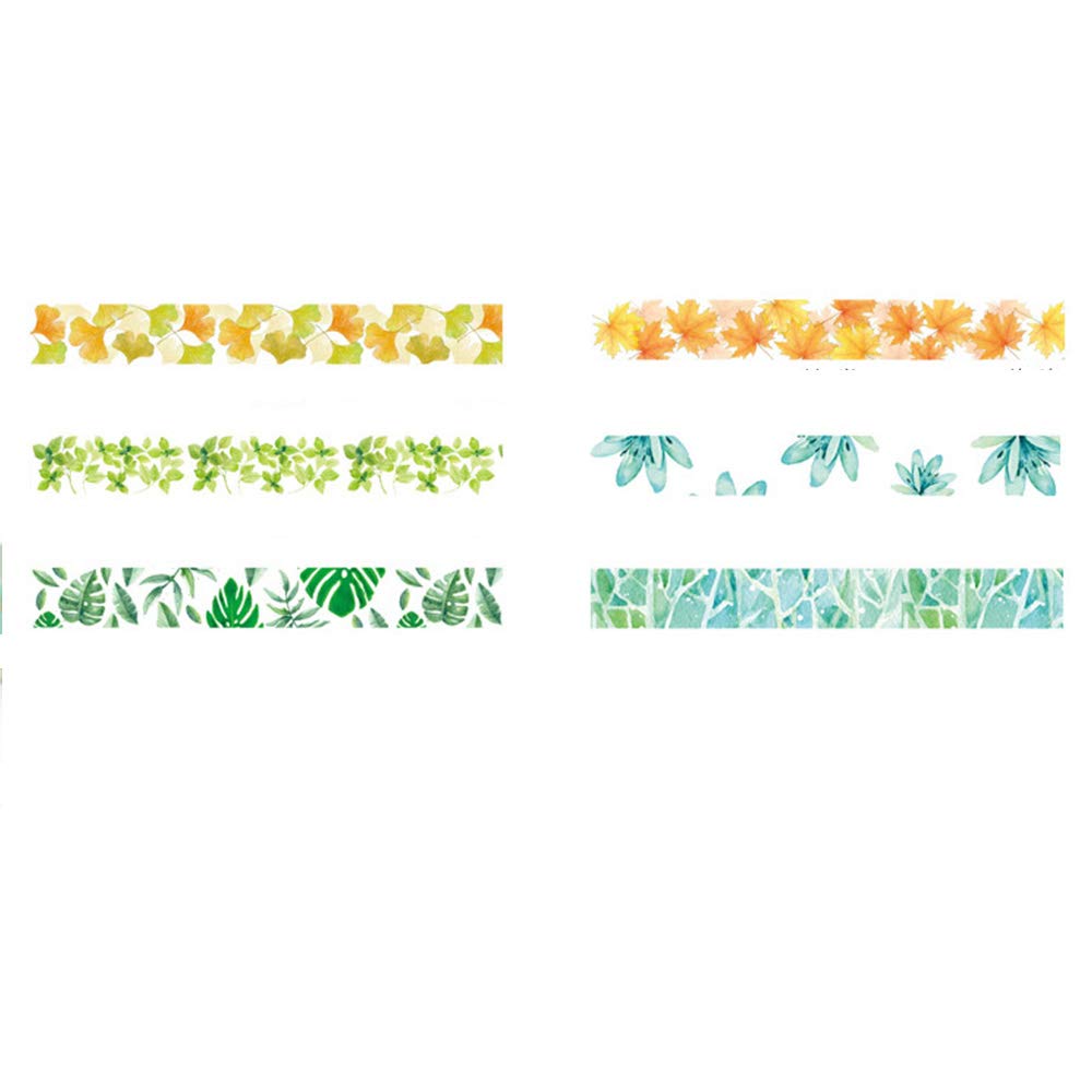 YUBBAEX Lush Plants Washi Tape Set 6 Rolls Floral Masking Decorative Tapes 15mm Wide (Feeling of