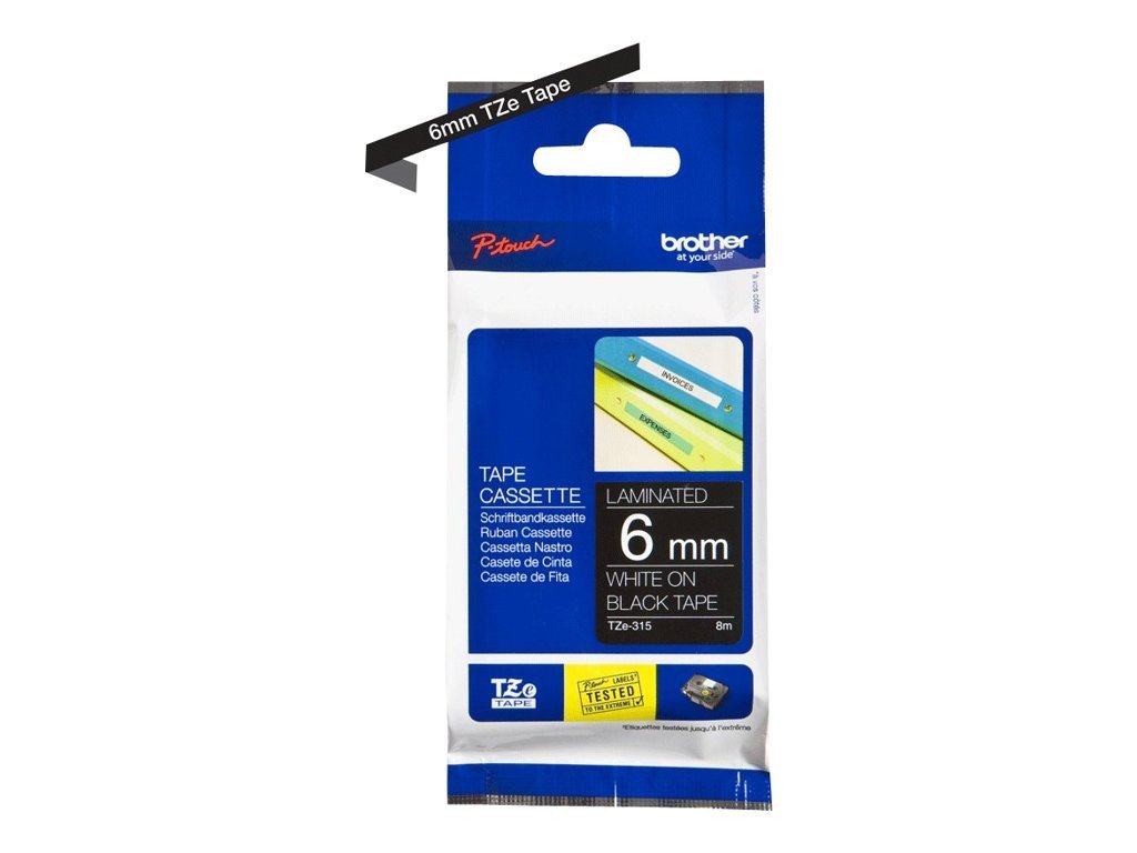 Brother TZe-315 Labelling Tape Cassette, White on Black, 6 mm (W) x 8 m (L), Laminated, Brother