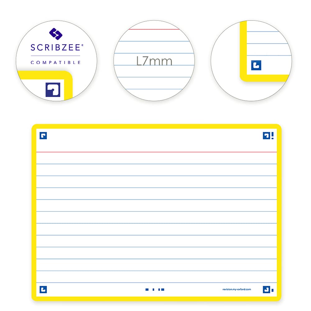 Flash Cards, Ruled with Yellow Frame, A6, Pack of 80