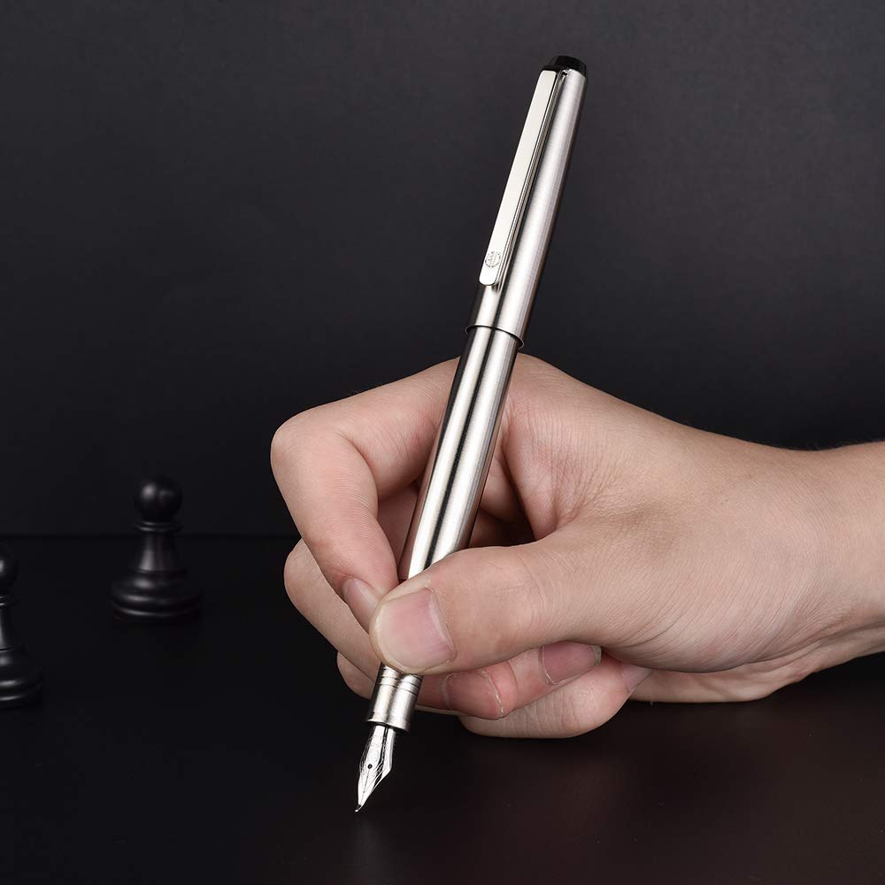 Lanxivi Stainless Steel Fountain Pen Bent Nib Art Drawing Calligraphy Fude Pen Metal Box