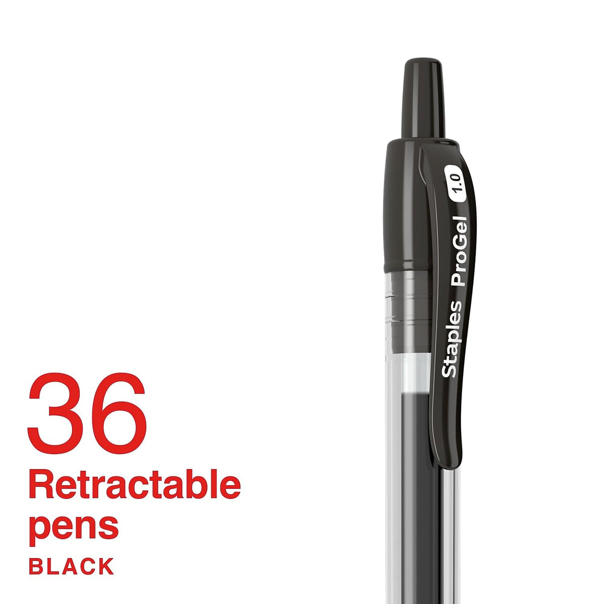 Staples ProGel Retractable Gel Pens, Bold 1.0mm, Black Ink, 36-Pack