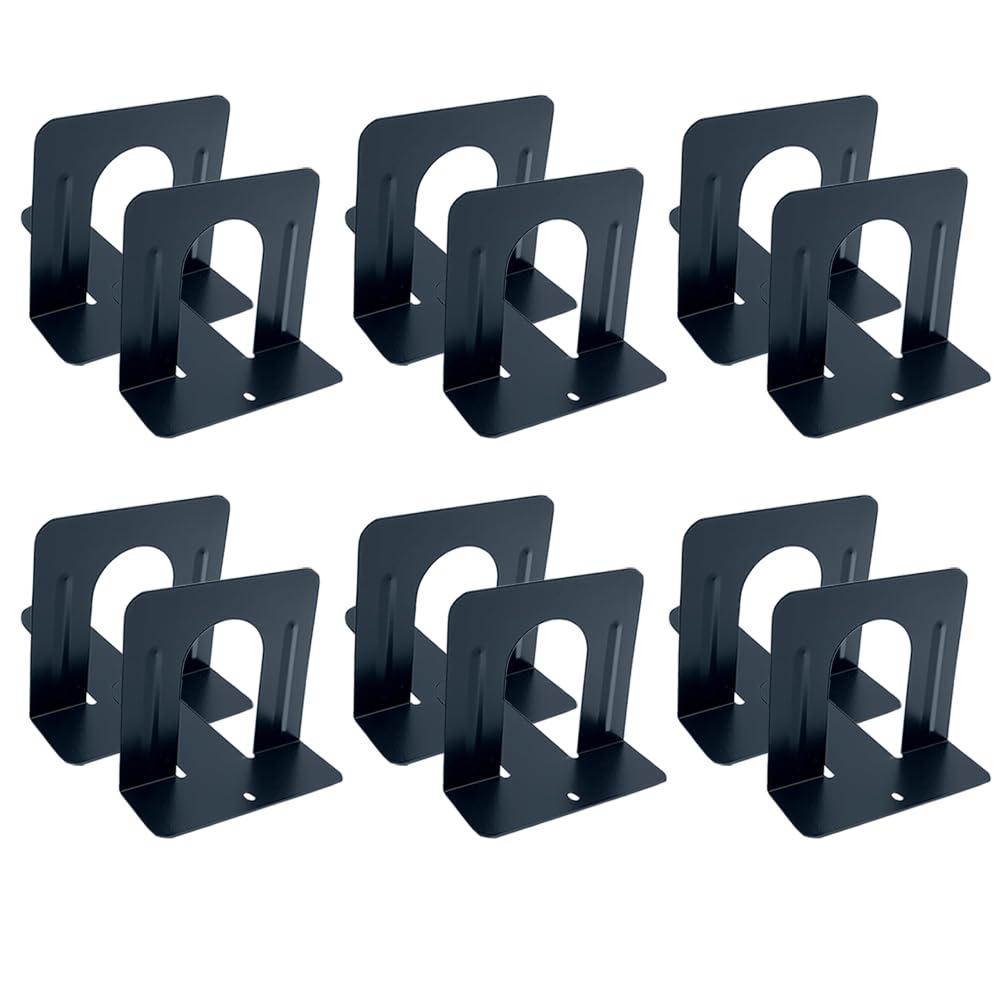 Huron Steel Non-Skid Metal Book Ends for Shelves Heavy Duty Bookends, Black, Pair (1/3/8/20/80 pr)