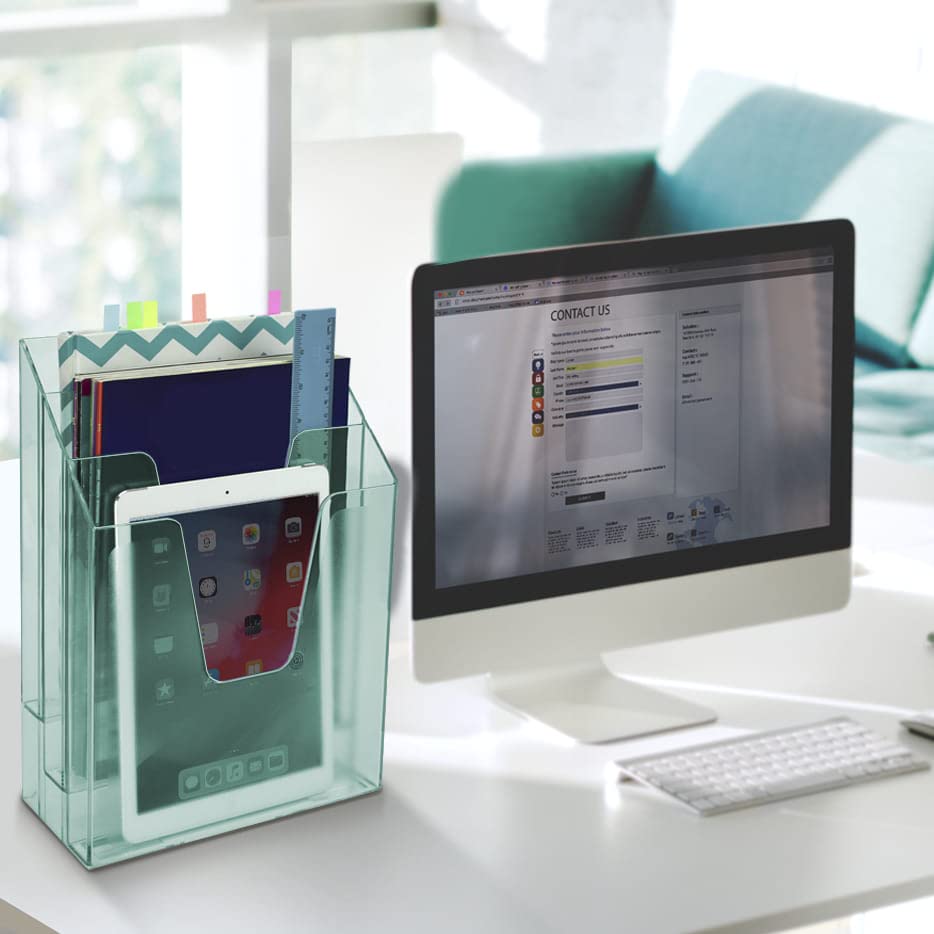 Acrimet Vertical Triple File Folder Holder Organizer Sorter, Clear Green