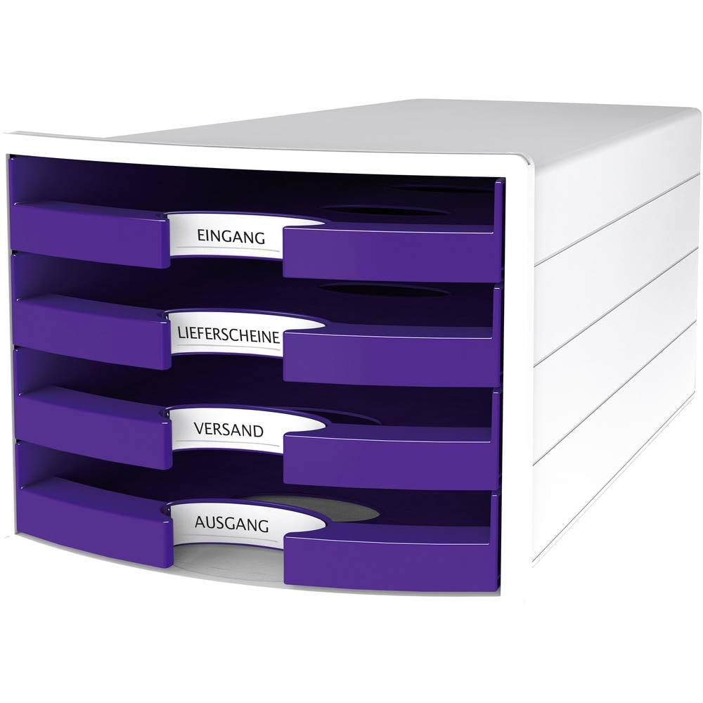 Han Impuls Drawer Box DIN A4/C4 4 Open Drawers White/Trend Colour Purple