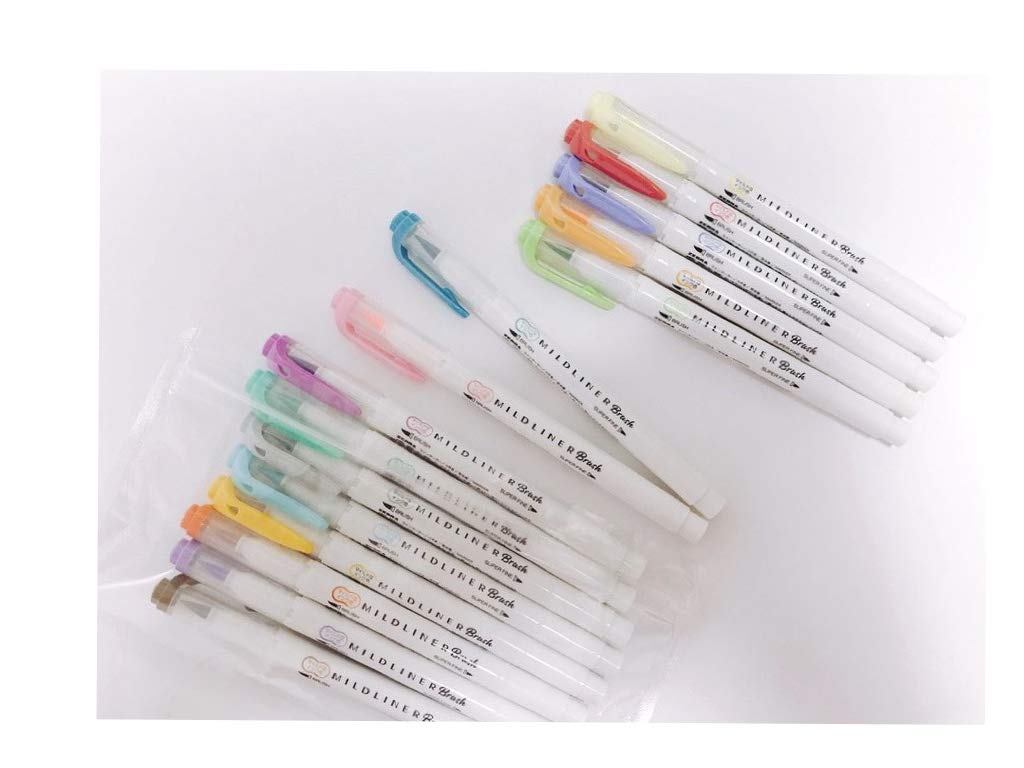 Zebra Mildliner highlighter Brush pen, 25 Pastel Color set with Original Pen Case