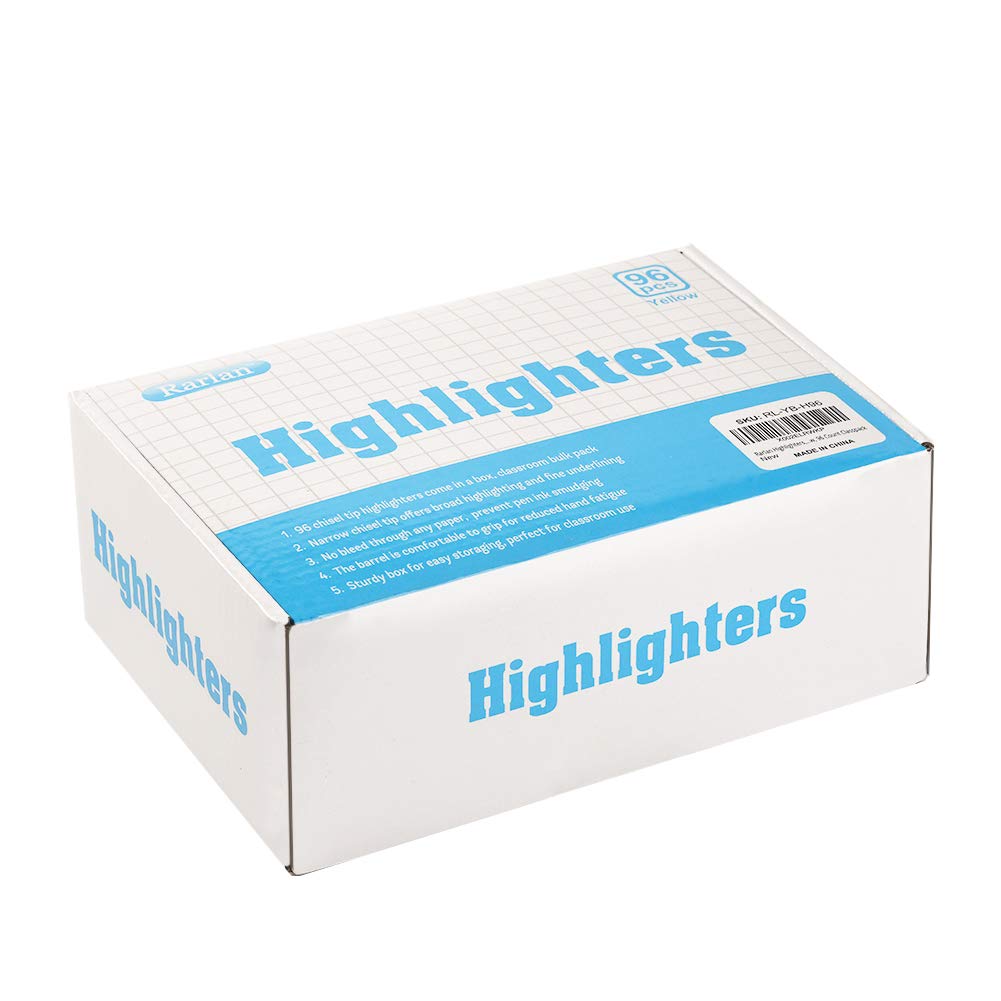 Rarlan Fluorescent Yellow Highlighters, Chisel Tip, 96 Count Bulk Pack