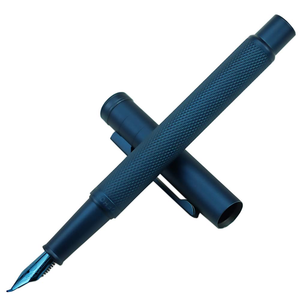 Hongdian Dark Blue Forest Fountain Pen Bent Nib Beautiful Tree Texture Excellent Metal Writing Pen