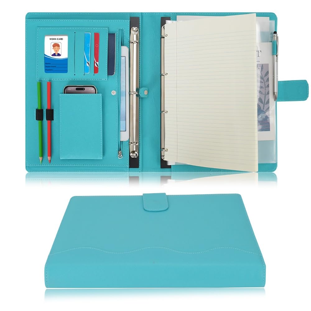 Wonderpool A4 PU Leather 3 & 4 Ring Holder Writing Portfolio Multi Document Case with Removable