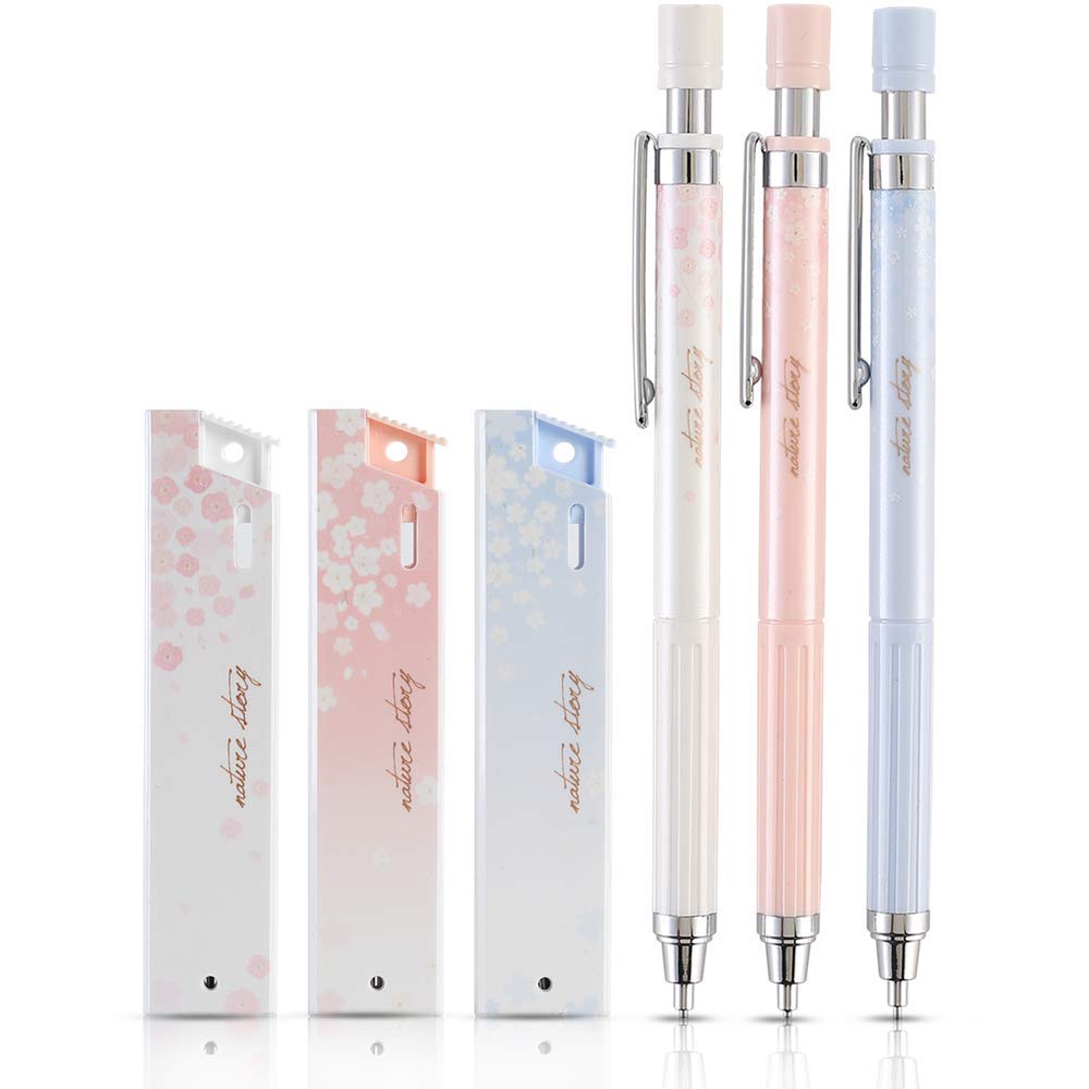 Ipienlee Cherry Mechanical Pencil Set with Lead, 12 pcs 0.5 mm Mechanical Pencils with 12 Pack HB